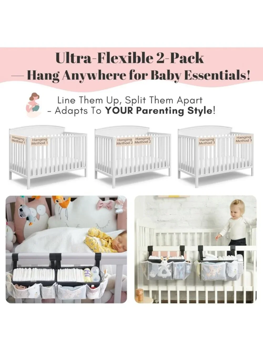2-Pack Crib & Changing Table Diaper Organizer | Large Capacity Baby Caddy